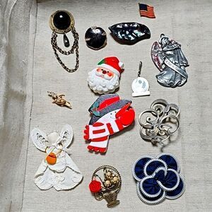 Vintage Pin Brooch Lot Bundle of 13 Christmas Holiday Handmade